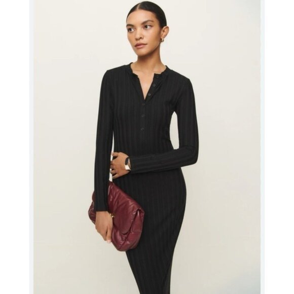 NWT Reformation Women's MEDIUM Lani Knit Maxi Dress Black USA MADE Button Front - Picture 3 of 12